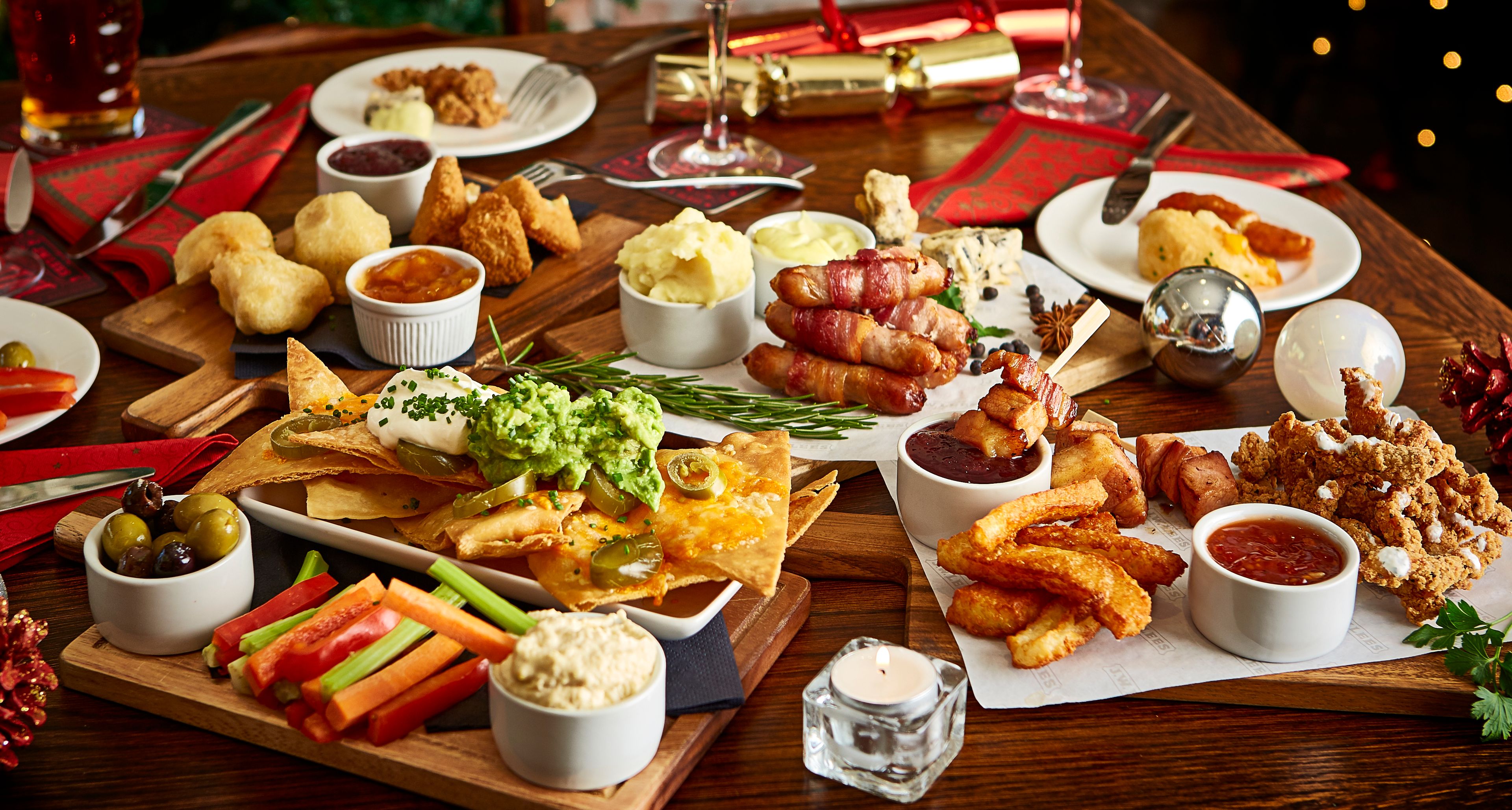 Festive nibbles on a table in a JW Lees pub